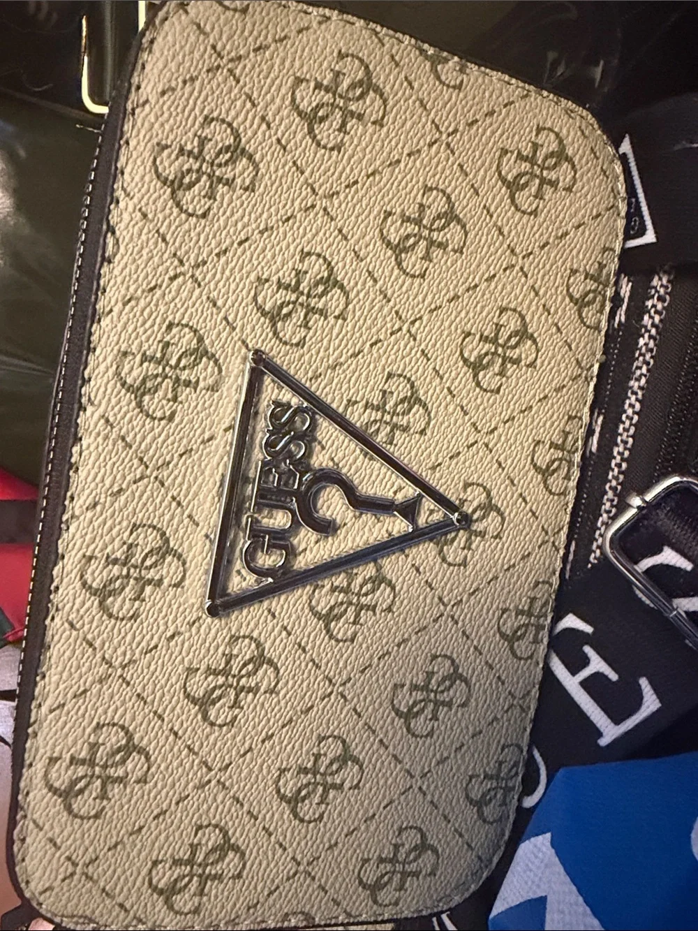 GUESS Beige Logo Camera Bag with Branded Black Strap